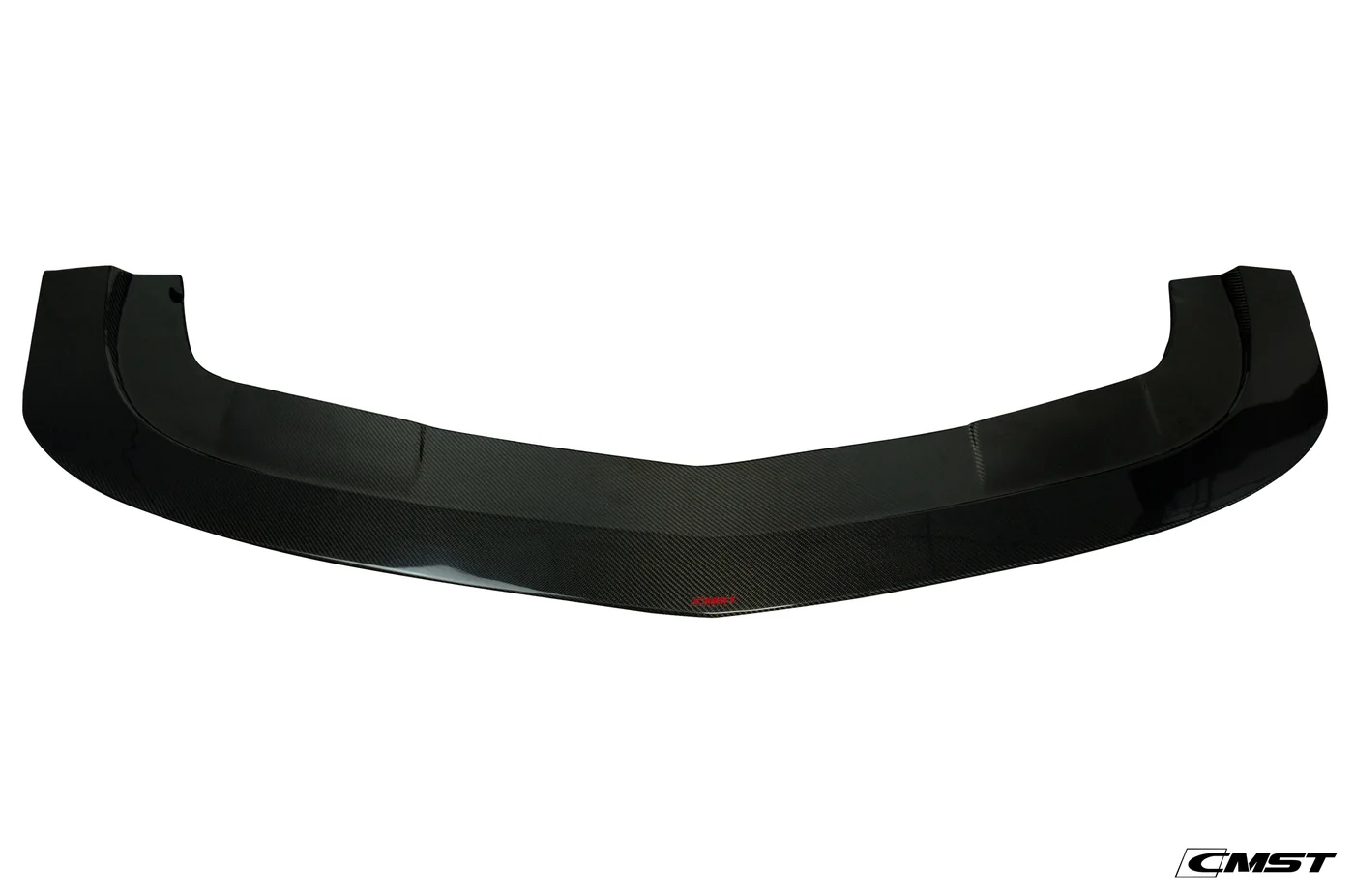 Gloss carbon fiber front lip splitter for a Dodge Challenger, photographed on a white studio background